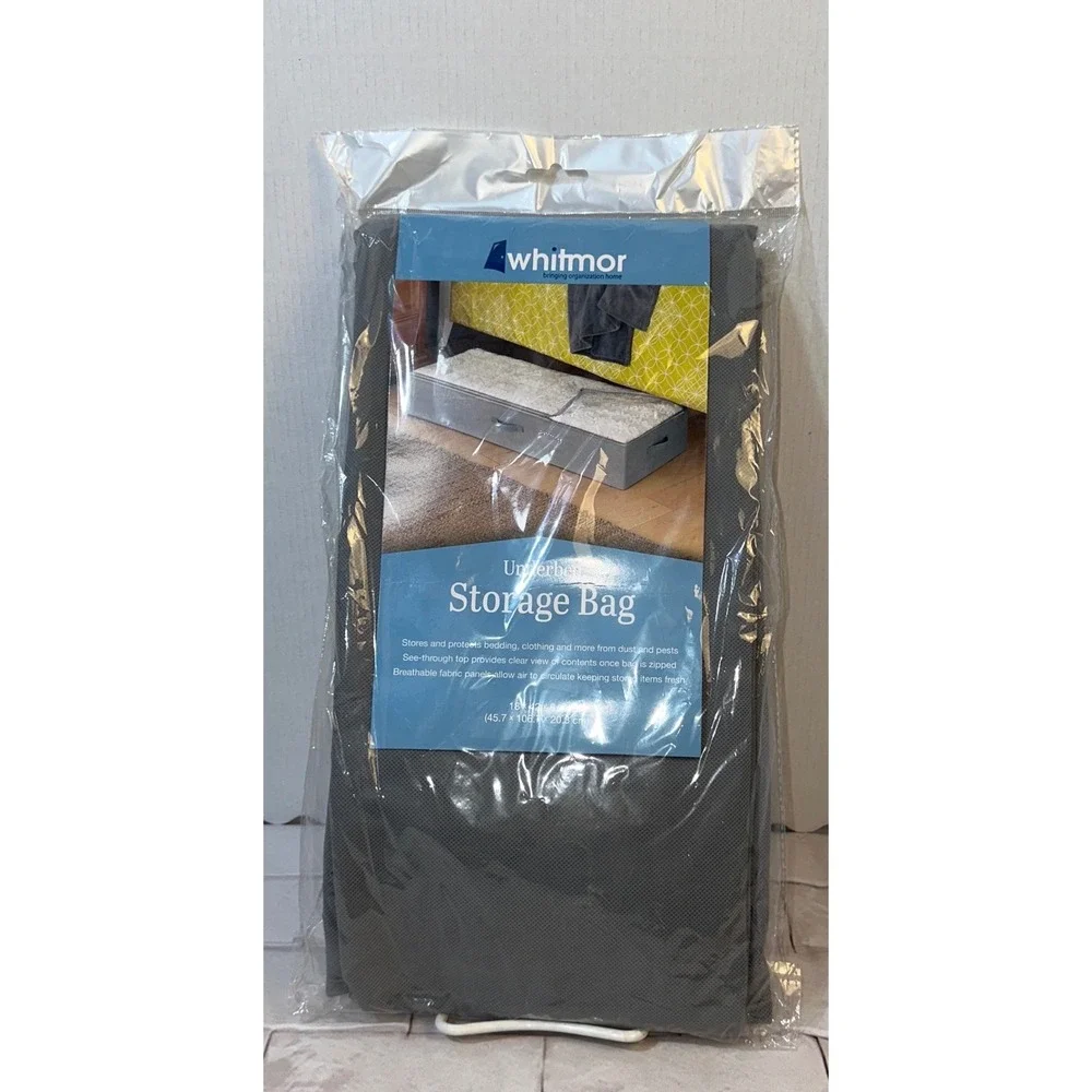 Whitmor Underbed‎ Storage Bag Gray Zippered Clear Top 18x42x8 6744-9363-GRAY NEW